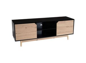 4251757720628 - Lowboard Schwarz Eiche-Dekor 150x55x40 cm TV-Kommode Modern Design TV-Schrank Hoch Fernsehtisch Fernsehschrank mit zwei Türen Fernsehkommode