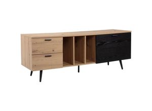 4251757720642 - Lowboard Eiche-Dekor 150x55x40 cm Design TV-Kommode Modern TV-Schrank Hoch Fernsehtisch Fernsehschrank mit Tür & Schubladen Fernsehkommode