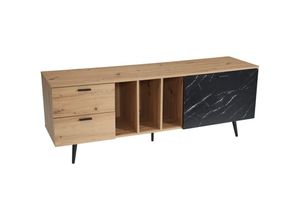 4251757720659 - Finebuy - Lowboard Eiche-Dekor mit Marmor-Look in Schwarz 150x55x40 cm TV-Kommode Design TV-Schrank Hoch Modern Fernsehtisch Fernsehschrank mit Tür