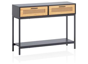 4251757720796 - Konsolentisch Schwarz 100x30x75 cm Design Anrichte Flur Ablagetisch Schmal mit Wiener Geflecht Flurtisch mit Schubladen und Ablage Dielentisch