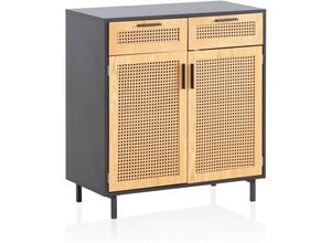 4251757720864 - Sideboard 80x865x40 cm Kommode Schwarz mit Wiener Geflecht Hoher Kommodenschrank Zeitlos Standschrank Wohnzimmer mit 2 Türen und Schubladen