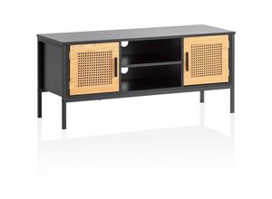 4251757720871 - Finebuy - Lowboard Schwarz   Eiche mit Wiener Geflecht 110x48x40 cm TV-Kommode Zeitlos Design TV-Schrank Hoch Fernsehtisch Fernsehschrank mit