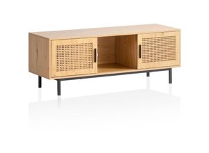 4251757720925 - Lowboard Eiche-Dekor mit Wiener Geflecht 120x455x40 cm TV-Kommode Zeitlos mit Schiebe-Türen Design TV-Schrank Hoch Fernsehtisch Fernsehschrank