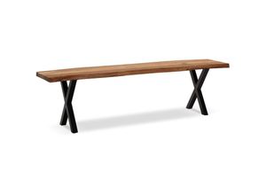 4251757722196 - Finebuy - Esszimmerbank 180x40x455 cm Akazie Massivholz   Metall mit Baumkante Esstischbank Modern Holzbank Massiv ohne Lehne Küchenbank Essbank