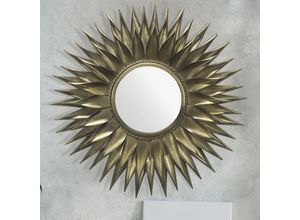 4251757722592 - Finebuy - Wandspiegel Sonne 74 cm Metall Design Hängespiegel Messing Antik Eisen Dekospiegel Rund Spiegel Wand Groß Flurspiegel Garderobenspiegel