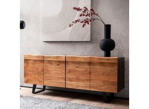 4251757723544 - Sideboard Akazie Massivholz 180x75x45 cm Anrichte Schwarz mit Baumkante Kommode mit Türen Kommodenschrank Flurschrank Modern Standschrank