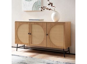 4251757723636 - Sideboard Anrichte 140 cm Eiche Dekor Kommodenschrank Türen Geflecht