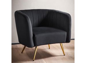 4251757723742 - Loungesessel Clubsessel Samt Metall Schwarz Cocktailsessel Schalenstuhl