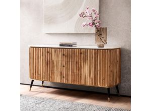 4251757724145 - Finebuy - Sideboard 150x80x45 cm Akazie Massivholz Kommode Echter Marmor Hoher Kommodenschrank Modern Standschrank mit 2 Türen und 3 Schubladen