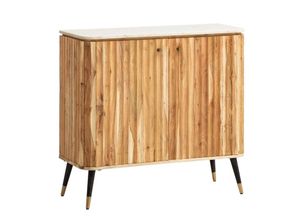 4251757724459 - Finebuy - Hausbar Akazie Massivholz 95x90x41 cm Weinbar Echter Marmor Kleine Bar Modern Barschrank mit Türen und Weinregal Spirituosenschrank mit