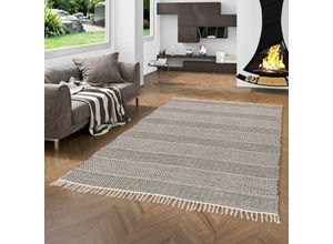 4251765601001 - - Baumwolle Natur Kelim Teppich Sandy Anthrazit Stripes - 120x180 cm