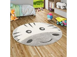 4251765605504 - - Hochflor Langflor Shaggy Kinder Teppich Richie Zebra Grau Weiss Rund - 120 cm Rund