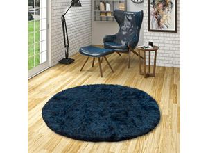 4251765619082 - - Luxus Super Soft Fellteppich Aspen Dunkelblau Meliert Rund - 120 cm Rund