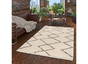 4251765621962 - - Hochflor Langflor Shaggy Teppich Casablanca Rauten Wollweiss - 160x230 cm