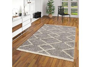 4251765621986 - - Hochflor Langflor Shaggy Teppich Casablanca Rauten Grau - 80x150 cm