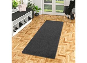 4251765623348 - - Feinschlingen Läufer Velour Teppich Strong Schwarz Grau - 80x320 cm
