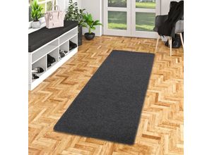 4251765623355 - - Feinschlingen Läufer Velour Teppich Strong Schwarz Grau - 80x400 cm