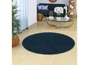 4251765631800 - - Luxus Hochflor Shaggy Teppich Velvet Dunkelblau Rund - 100 cm Rund