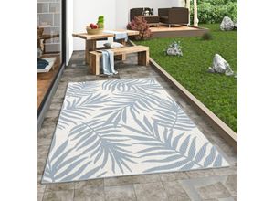 4251765636249 - - In & Outdoor Teppich Flachgewebe Marbella Blau Creme Blätter - 80x150 cm