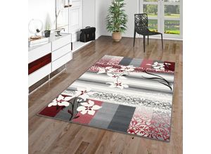4251765642912 - - Designer Teppich Samba Modern Grau Rot Blumen - 140x200 cm