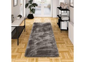 4251765651235 - - Hochflor Shaggy Teppich Läufer Luxus Feeling Mix Silber - 80x400 cm