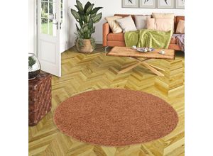 4251765652676 - - Hochflor Langflor Shaggy Teppich Fluffy Terrakotta Rund - 120 cm Rund