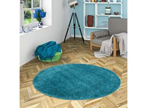 4251765652850 - - Hochflor Langflor Shaggy Teppich Fluffy Türkis Rund - 200 cm Rund