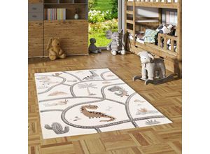 4251765654175 - - Kinder Teppich Maui Kids Dino Straßenteppich Beige - 160x230 cm