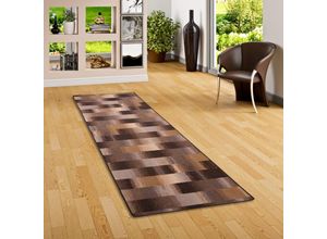 4251765659385 - Designer Velours Läufer Teppich Mystic Karo Braun - 80x400 cm