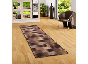 4251765659392 - - Designer Velours Läufer Teppich Mystic Karo Braun - 100x100 cm