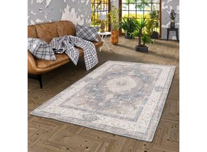 4251765661463 - - Vintage Designerteppich Finesse Orient Grau Beige Medaillon - 80x150 cm