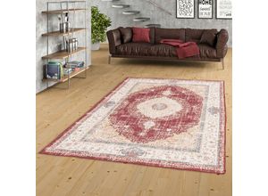 4251765661517 - - Vintage Designerteppich Finesse Orient Rot Beige Medaillon - 80x150 cm