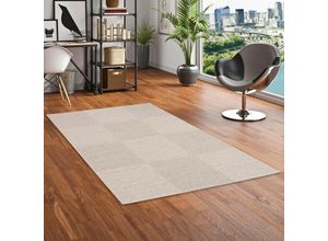 4251765662682 - - Natur Teppich Flachgewebe Casa Grau Beige Karo - 80x150 cm