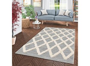 4251765663436 - - In & Outdoor Teppich Shaggy Flachgewebe Juist Grau Creme Rauten - 120x170 cm