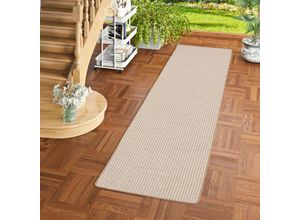 4251765666529 - - In & Outdoor Teppich Läufer Flachgewebe Oslo Beige Creme Karo - 80x160 cm