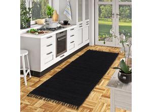 4251765691682 - Baumwolle Natur Teppich Läufer Jolly Cotton Schwarz - 70x140 cm