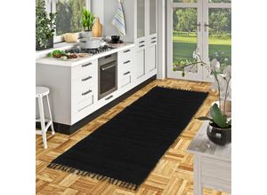 4251765691705 - - Baumwolle Natur Teppich Läufer Jolly Cotton Schwarz - 90x160 cm