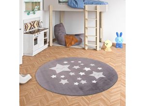 4251765693846 - - Kinder und Jugend Super Soft Fellteppich Pearl Kids Grau Sterne Rund - 120 cm Rund