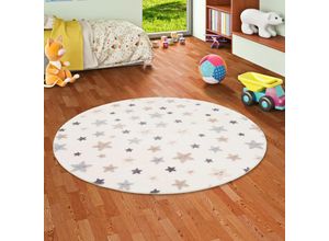 4251765693938 - - Kinder und Jugend Super Soft Fellteppich Pearl Kids Creme Sterne Rund - 160 cm Rund