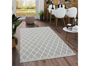 4251765694188 - Designer Teppich Beidseitig Ethno Kelim Grau Weiss Rauten - 140x200 cm