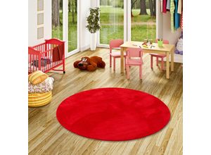 4251765698049 - - Kinder und Jugend Super Soft Fellteppich Pearl Kids Rot Rund - 200 cm Rund