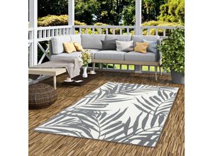 4251765699909 - - In- und Outdoor Teppich Beidseitig Cape Cod Blätter Grau Creme - 80x140 cm