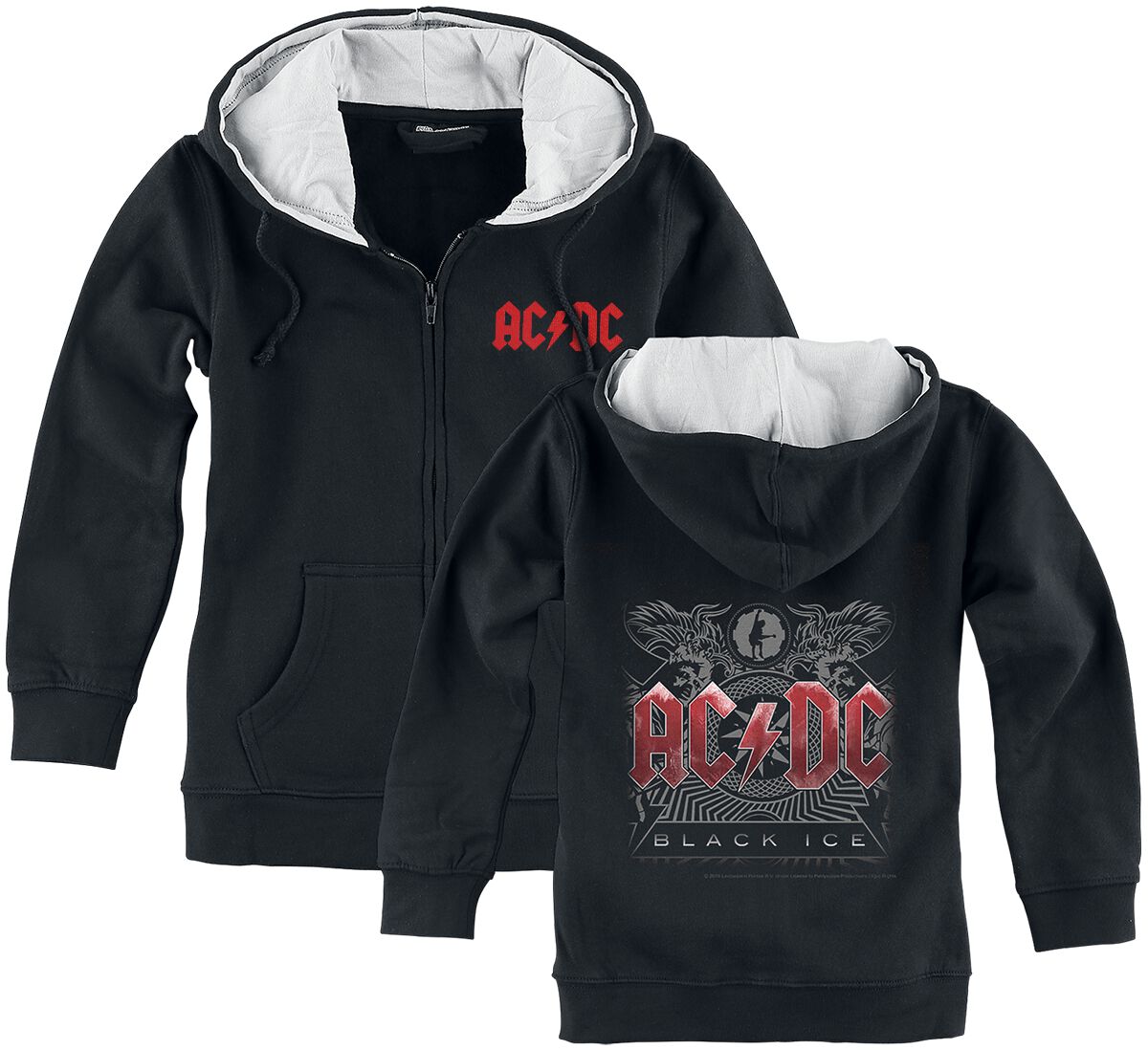 4251769327440 - AC DC Metal-Kids - Black Ice Kinder-Kapuzenjacke schwarz in 140