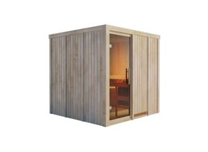 4251771214509 - Sauna Rodin mit Fronteinstieg Innensauna 3 Sitzbänke aus Holz in Naturbelassen Saunakabine Wandstärke 68 mm Infrarotsauna - Naturbelassen - Karibu