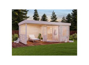 4251771219283 - Saunahaus Hanna-40 Gartensauna 3 Sitzbänke aus Holz Sauna mit 40 mm Wandstärke Außensauna mit Montagematerial - Naturbelassen - Finntherm