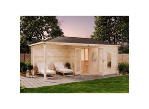 4251771219290 - Finntherm - 5-Eck Saunahaus Liwa Gartensauna 3 Sitzbänke aus Holz Sauna mit 28 mm Wandstärke Außensauna mit Montagematerial - Naturbelassen