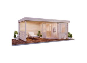 4251771225994 - Saunahaus Hanna-40 Gartensauna 3 Sitzbänke aus Holz in Braun Sauna mit 40 mm Wandstärke Außensauna mit Montagematerial - Braun