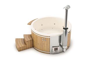 4251771228117 - Finntherm - Badefass Stockholm aus Thermoholz Badebottich Hot Tub mit Holzofen Whirlpool Schwimmbecken Jacuzzi outdoor inkl Minibar beheizbar