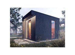 4251771233852 - Finntherm - Saunahaus Siena Gartensauna 3 Sitzbänke aus Holz in Schwarz Sauna mit 72 mm Wandstärke Außensauna mit MontagematerialSchwarz