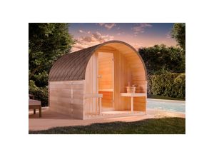 4251771234125 - Fasssauna aus Holz ScandiPod Outdoor-Sauna mit Terrasse - Premium 204 x 285 cm - naturbelassen - Naturbelassen - Finntherm